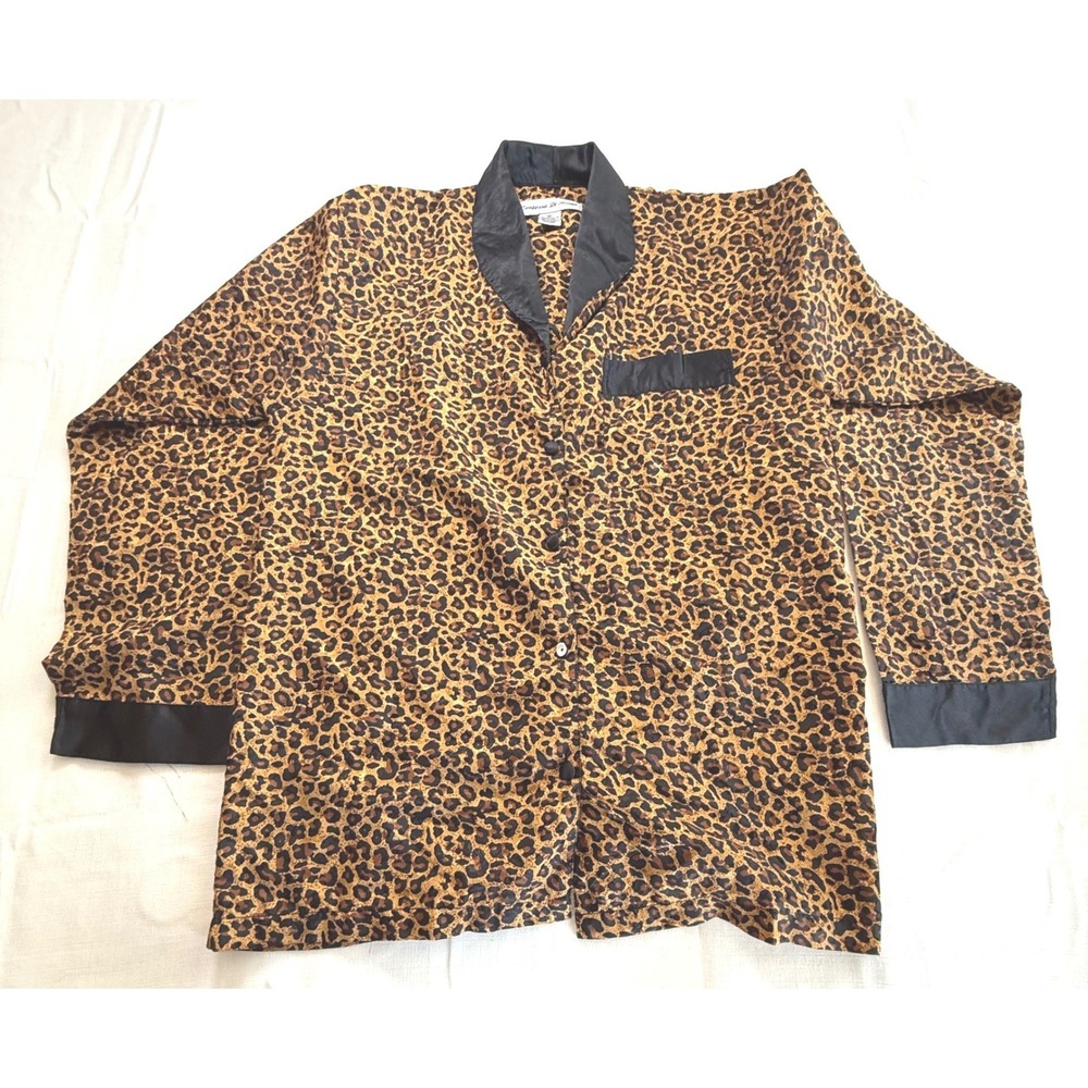 Vintage Contessa Di Roma Leopard‎ Satin Pajama Shirt 90s Size L